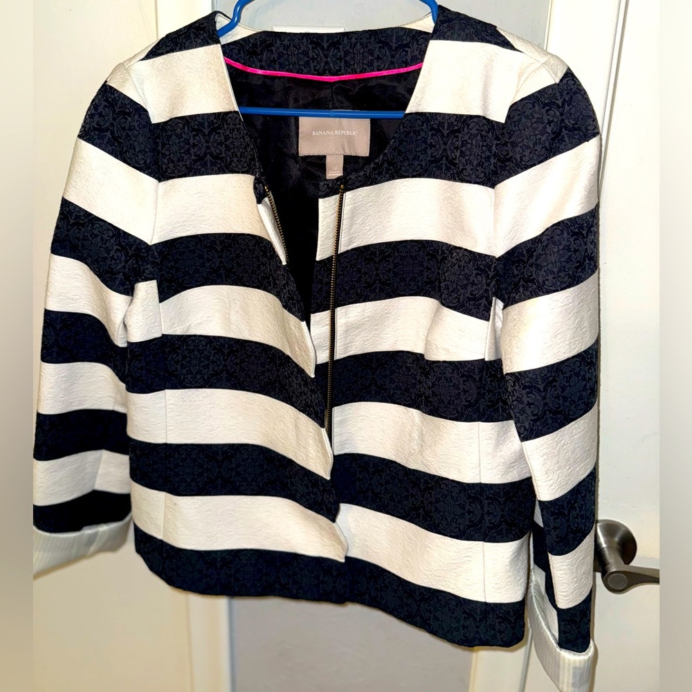 Banana Republic Black and White Striped Blazer